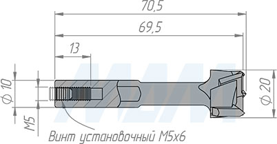 Размеры чашечного сверла, D=20мм, L=70мм, LH (артикул 12020770)