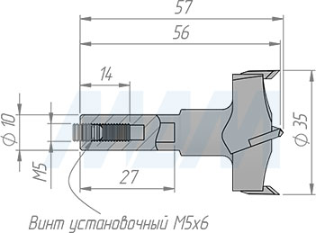 Размеры чашечного сверла, D=35мм, L=57мм, LH (артикул 12021957)