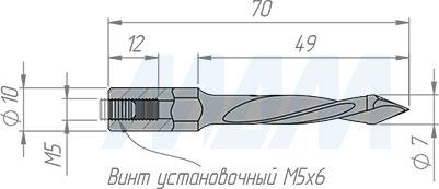 Размеры сквозного сверла, D=7мм, L=70мм, LH (артикул 8020370)