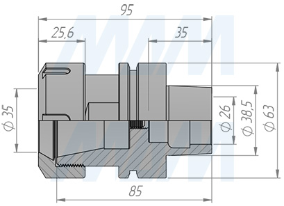 Размеры правого патрона HSK63F-ER40 (артикул CH-HSK63F-ER40R)