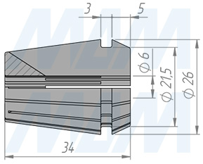 Размеры цанги ER25 6 мм (артикул COL-ER25-D6)