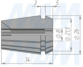 Размеры цанги ER25 8 мм (артикул COL-ER25-D8)