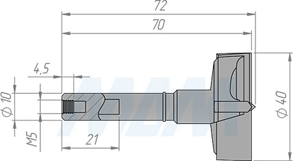Размеры чашечного сверла, D=40мм, L=70мм, вращение левое (артикул L141.400.L)