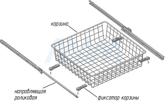 Сетчатая корзина с направляющими в шкаф