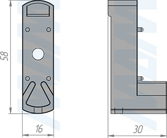 Размеры углового соединение SLIM с креплением к стене/потолку (артикул SL3524N), чертеж 2