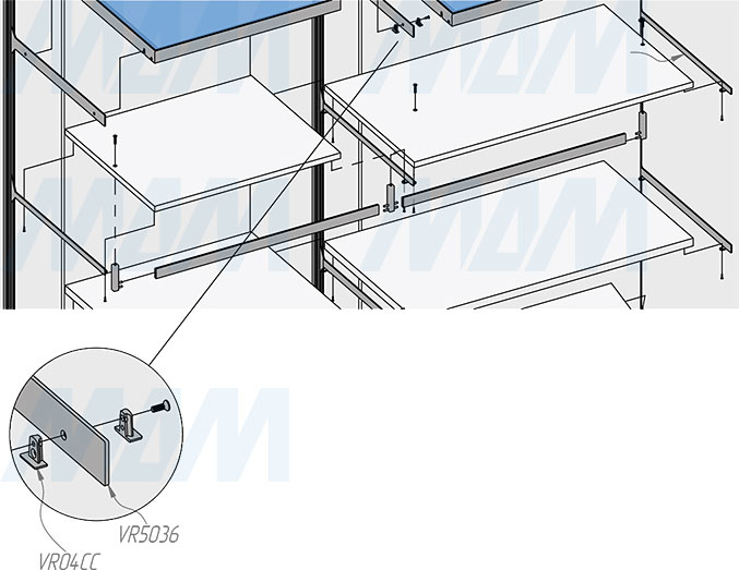 Установка центрального крепления VERTIKO для алюминиевой полки (артикул VR04CC)