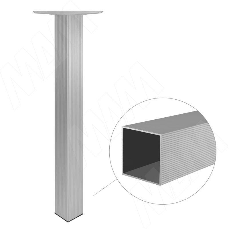 Опора для стола квадратная, 60х60 мм, H710+15 мм, хром матовый, 4шт. (701.A0.02) PULSE (Россия)