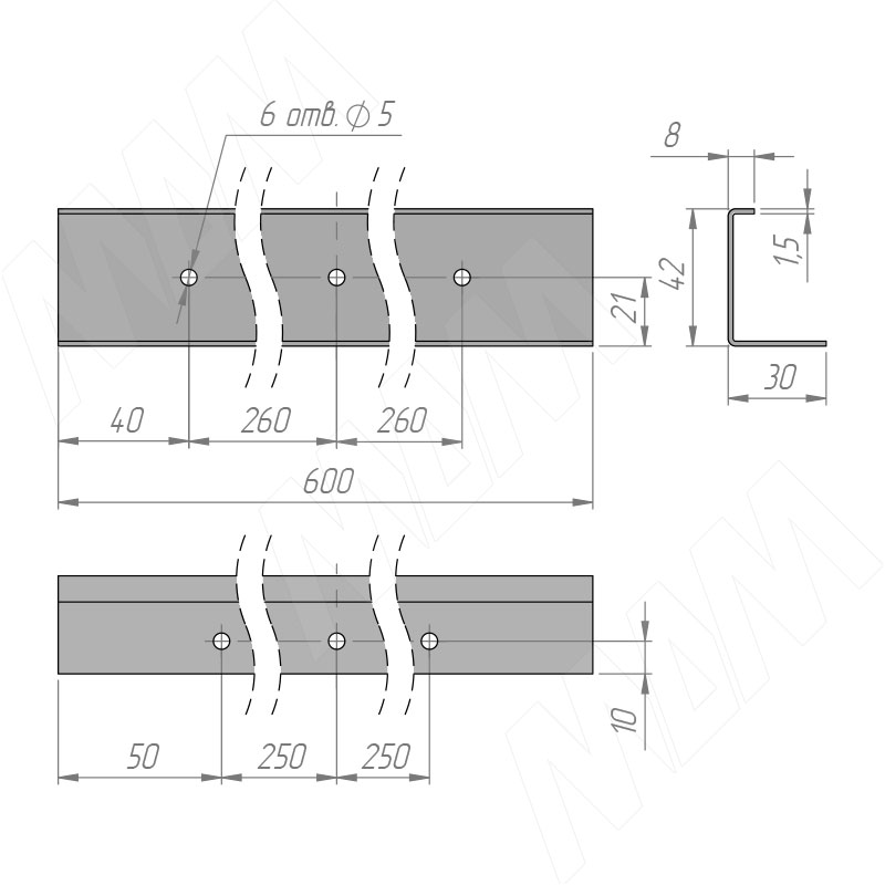 Уголок L=600мм для крепления столешницы к стене, черный (RAL 9005, муар) (ANG.01.600.BLC) PULSE (Россия) Уголок L=600мм для крепления столешницы к стене, черный (RAL 9005, муар) - фото 4