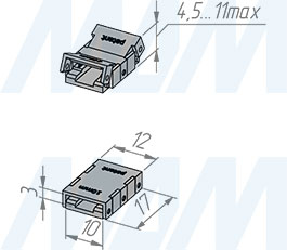 Размеры коннектора COB для соединения светодиодной ленты 10 мм стык в стык, IP20 (артикул LSA-10-CB-SS-NO-20)