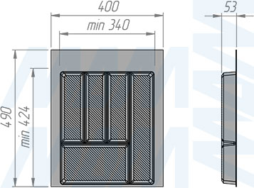 Размеры лотка FORMA для столовых приборов для ящика с фасадом 450 мм (артикул CT451U-01)