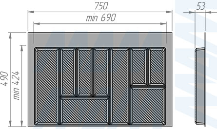 Размеры лотка FORMA для столовых приборов для ящика с фасадом 800 мм (артикул CT801U-01)