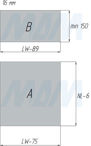 Размеры дна и задней стенки для стандартного ящика M-TECH с двойным наращиванием (артикул STR.HSD), чертеж 1