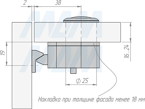 Устанвока кнопочно-выдвижного замка для 1 двери (артикул 5100Z), схема 1