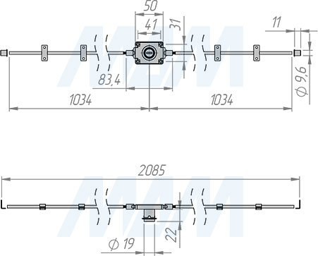 Размеры выдвижного замка со штангой (артикул 708-22)